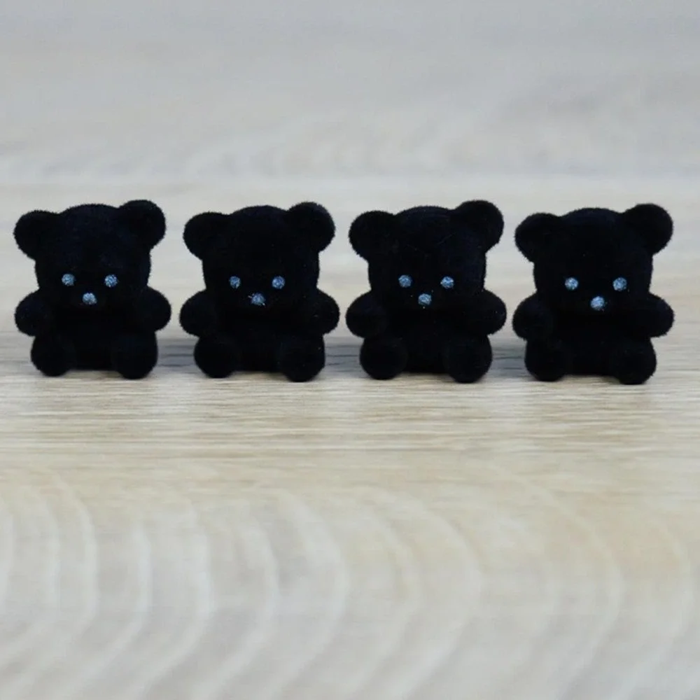 Miniature Flocked Black Teddy Bears - 1
